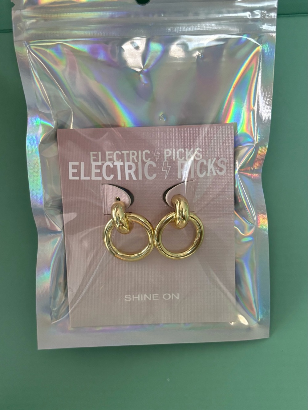 Electric Picks Gold Double Hoop Drop Earrings collab with Lauren kay sims